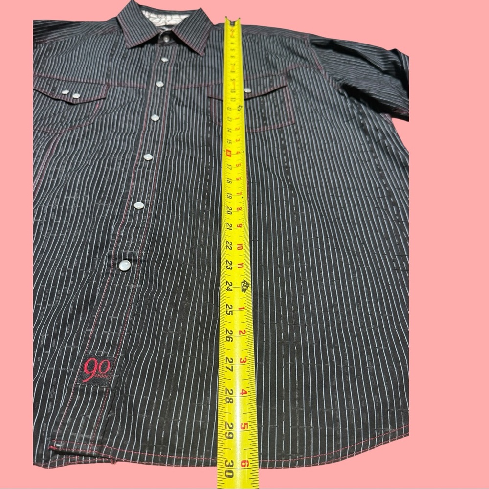 Men's Black Striped Button Up Collared Long Sleeve Cowboy Shirt - Picture 5 of 16